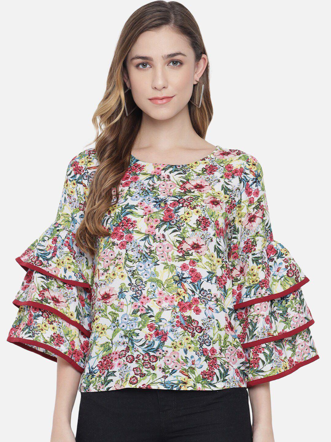 all ways you floral printed layered bell sleeve crepe top