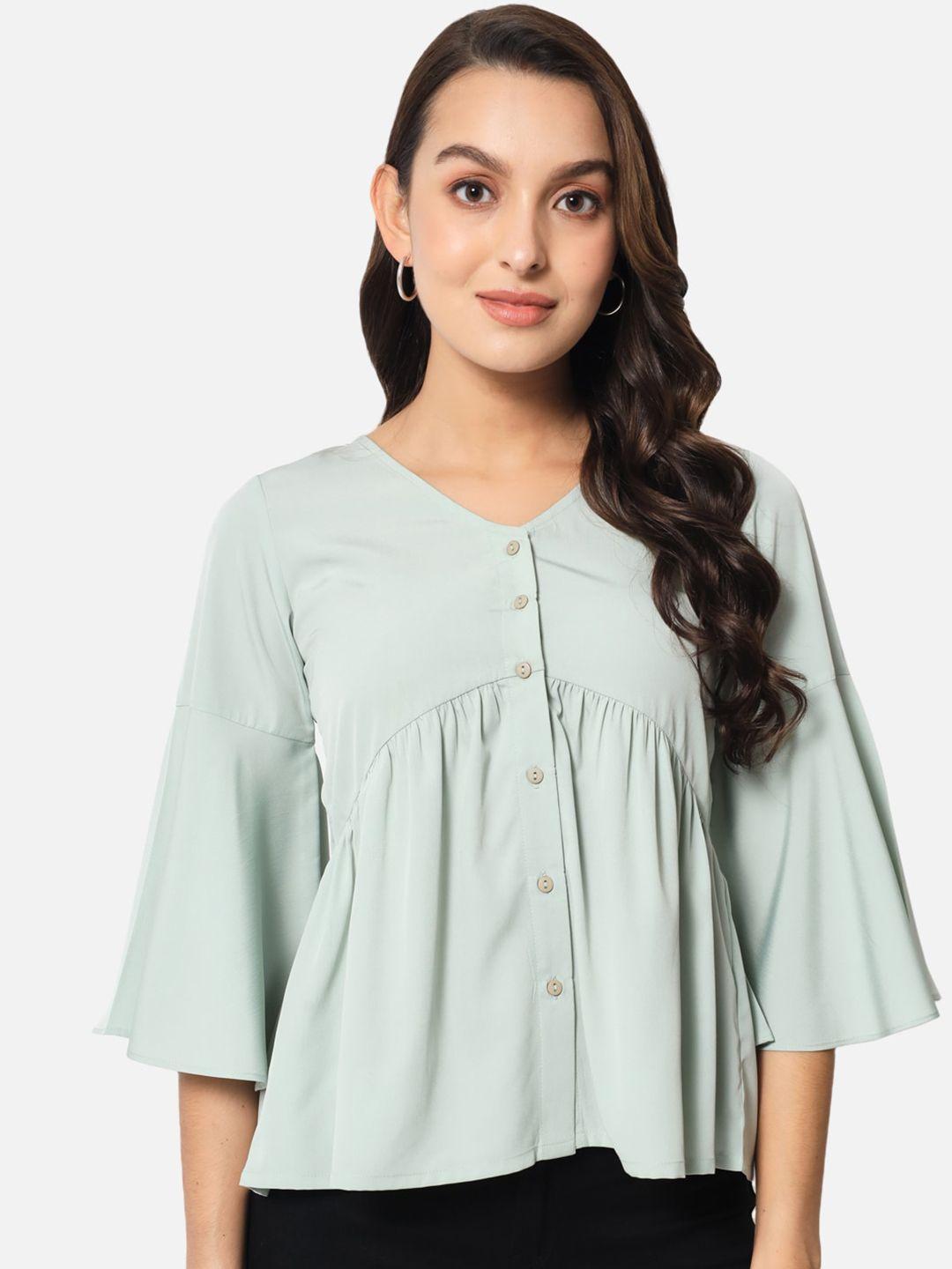 all ways you green flared sleeve crepe empire top