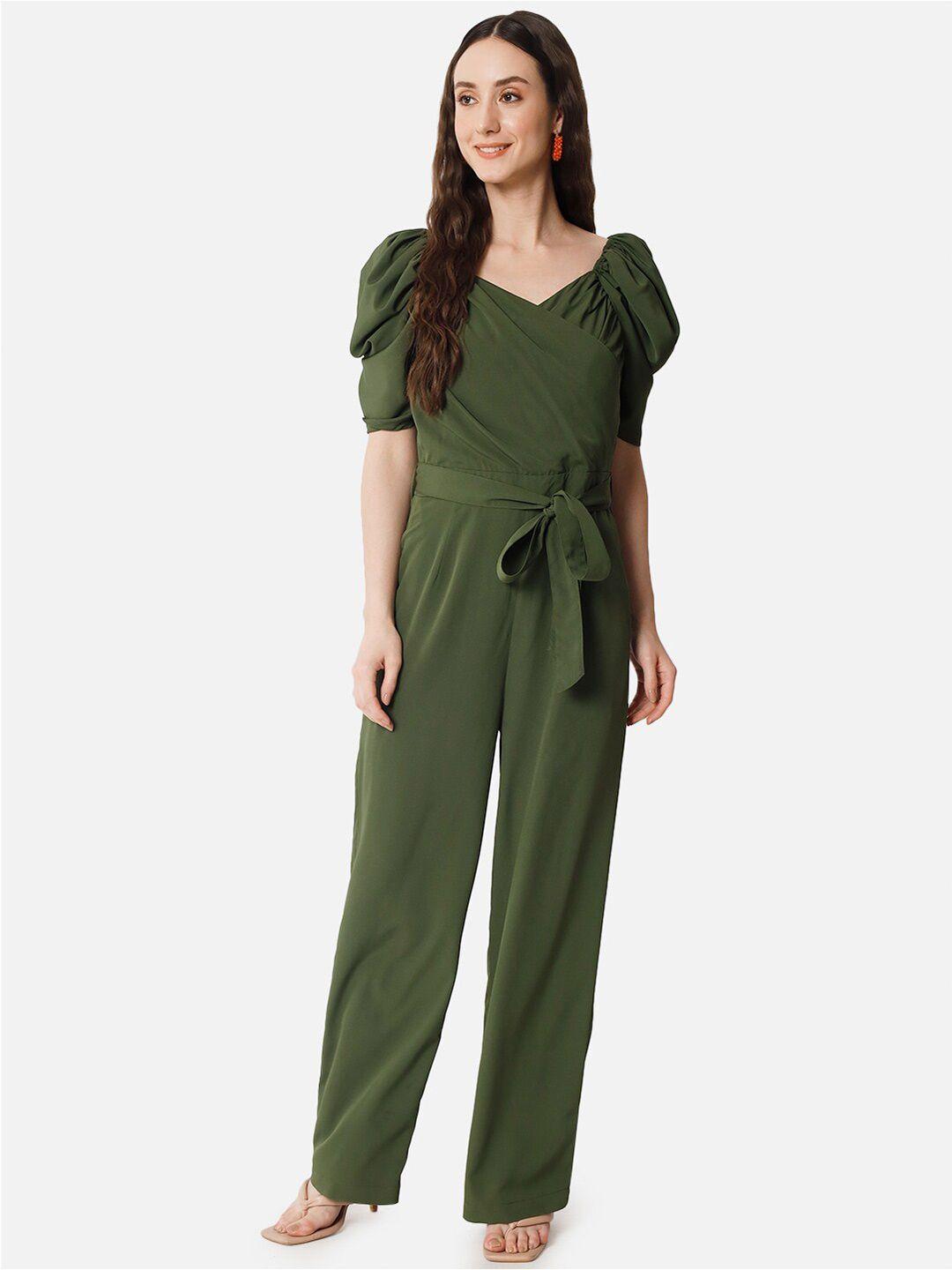 all ways you olive green basic jumpsuit with waist tie-up