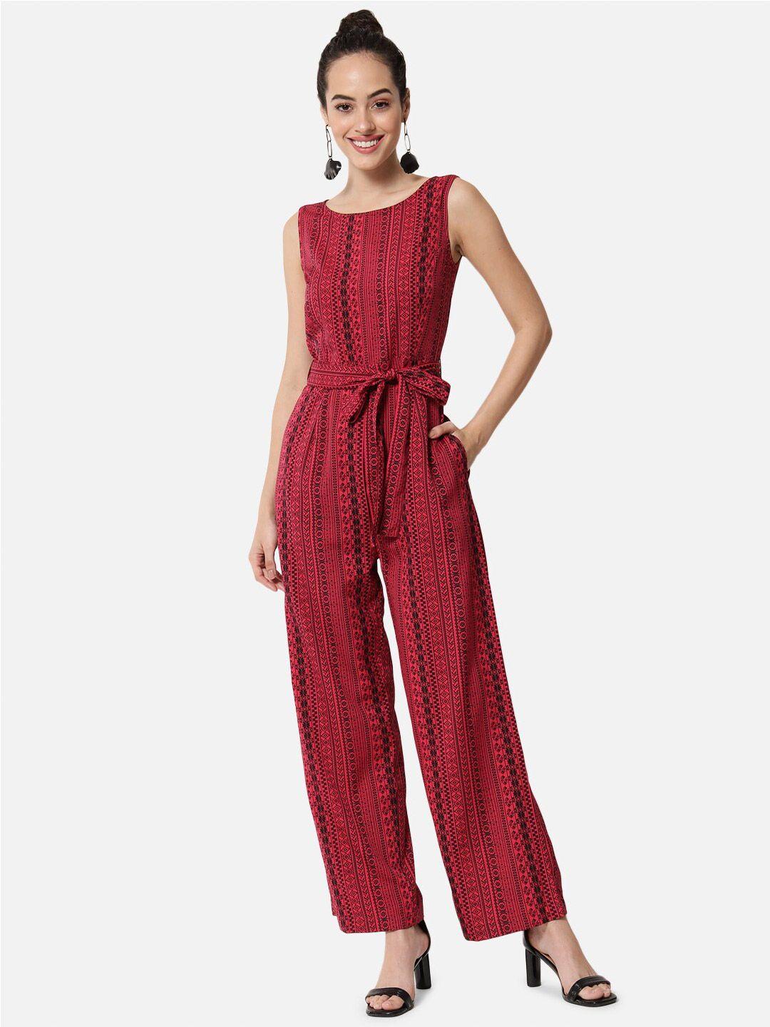 all ways you printed basic jumpsuit with waist tie-ups