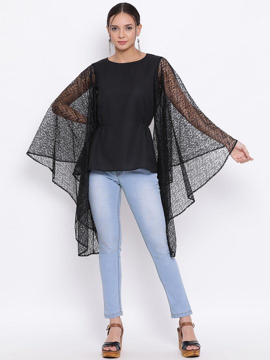 all ways you round neck net long flared sleeve crepe regular top