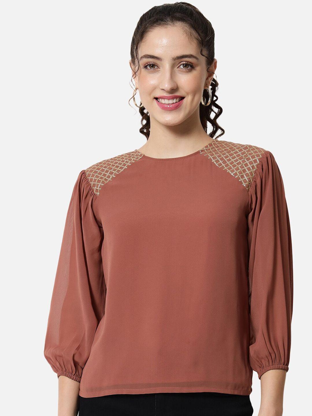 all ways you round neck puffed sleeves top