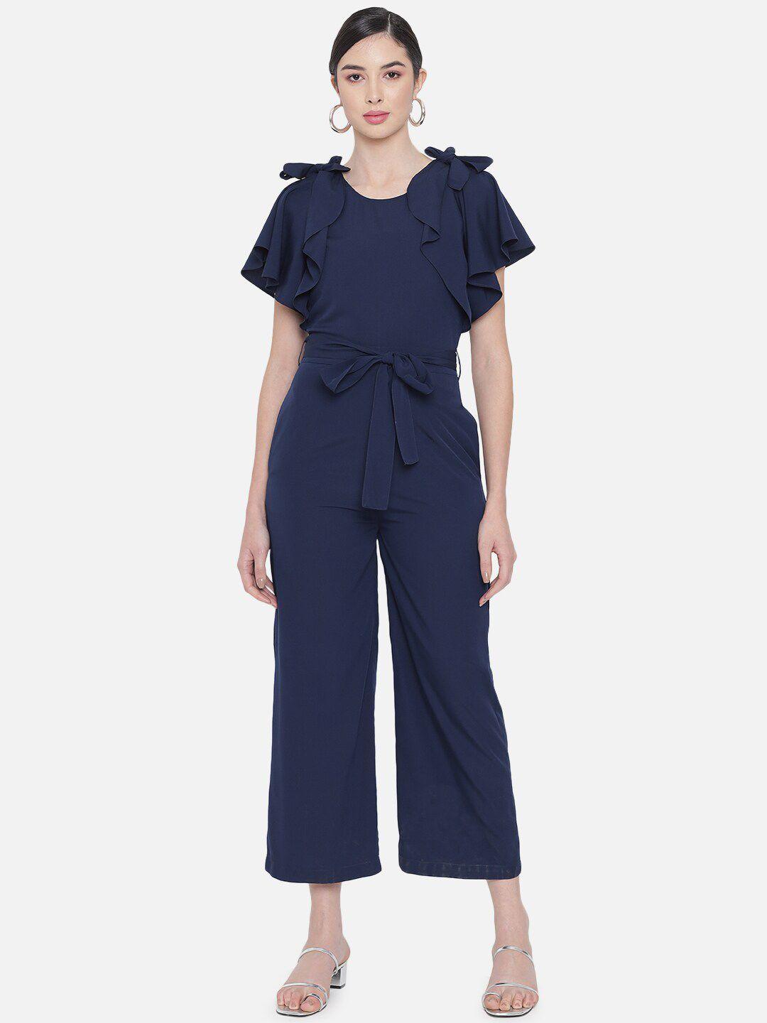 all ways you round neck waist tie ups culottes jumpsuit with ruffles