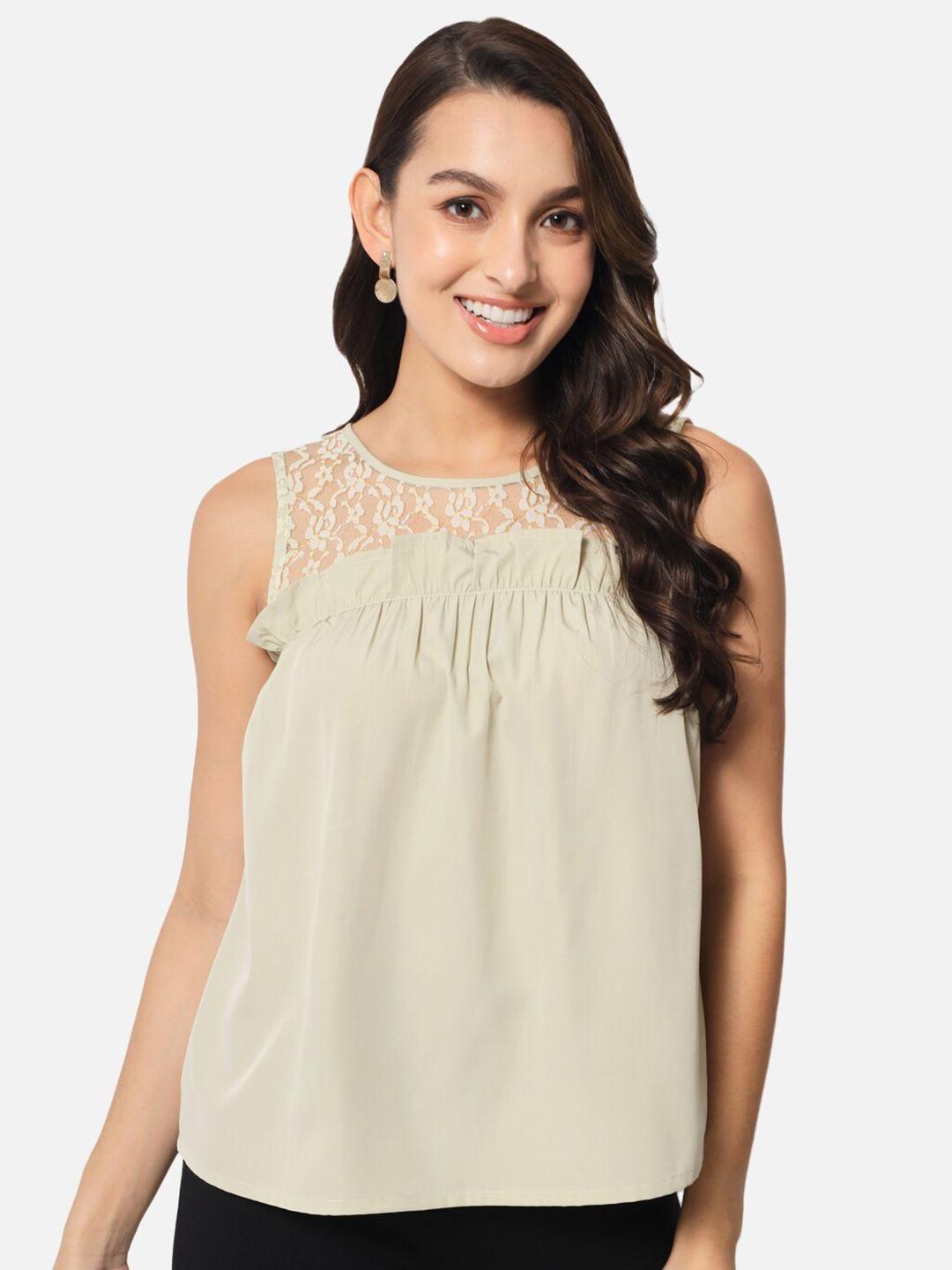all ways you sleeveless lace inserts gathers top