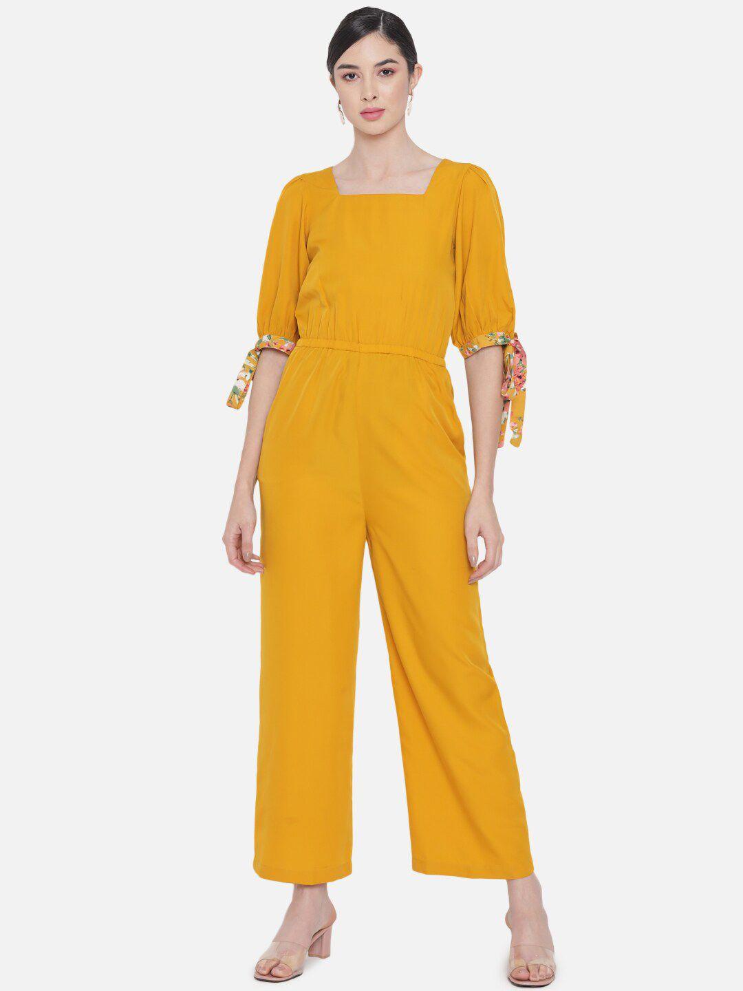 all ways you square neck puff sleeves basic jumpsuit