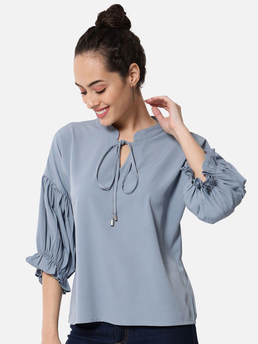 all ways you tie-up neck puff sleeve crepe top