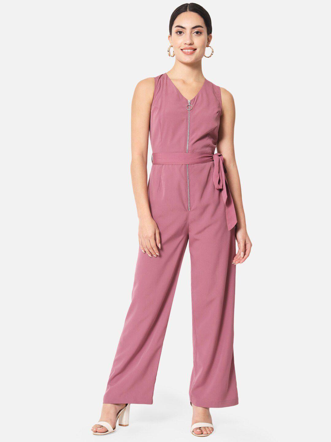 all ways you v-neck waist tie-ups basic jumpsuit