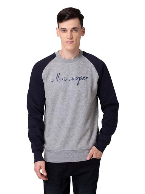 allen cooper grey & navy regular fit graphic print sweatshirt