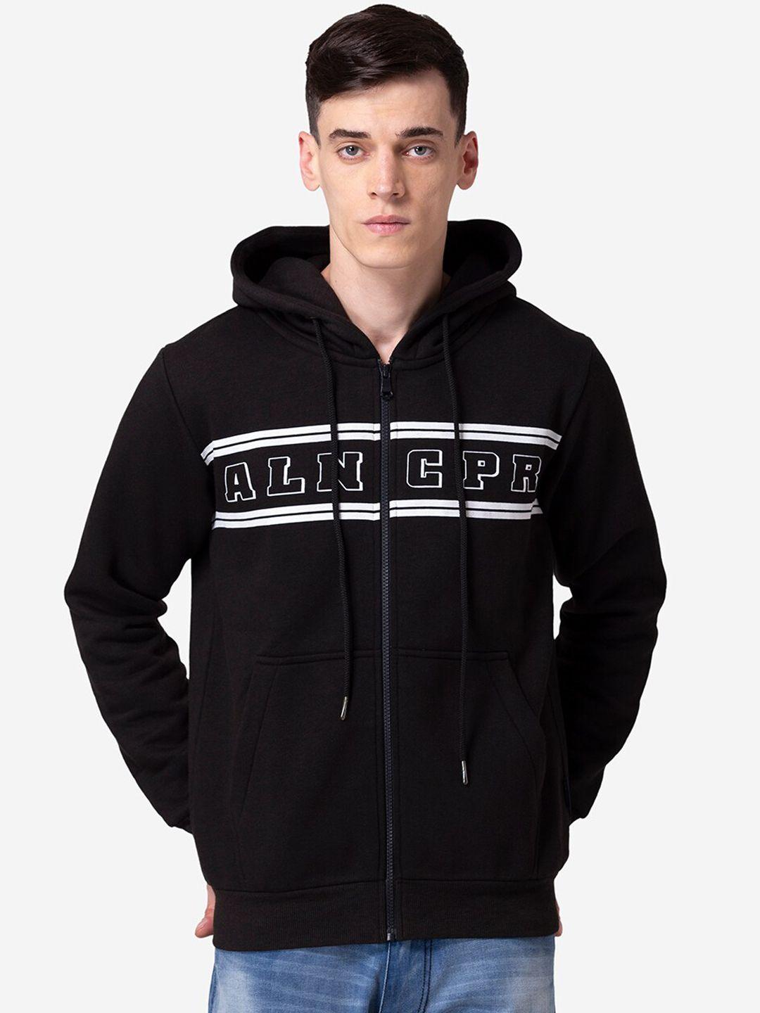 allen cooper men black printed hooded sweatshirt