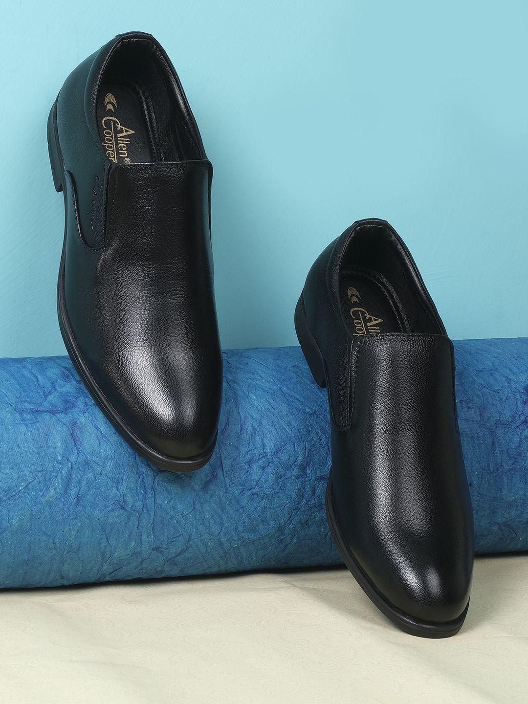 allen cooper men black solid formal slip-on leather shoes