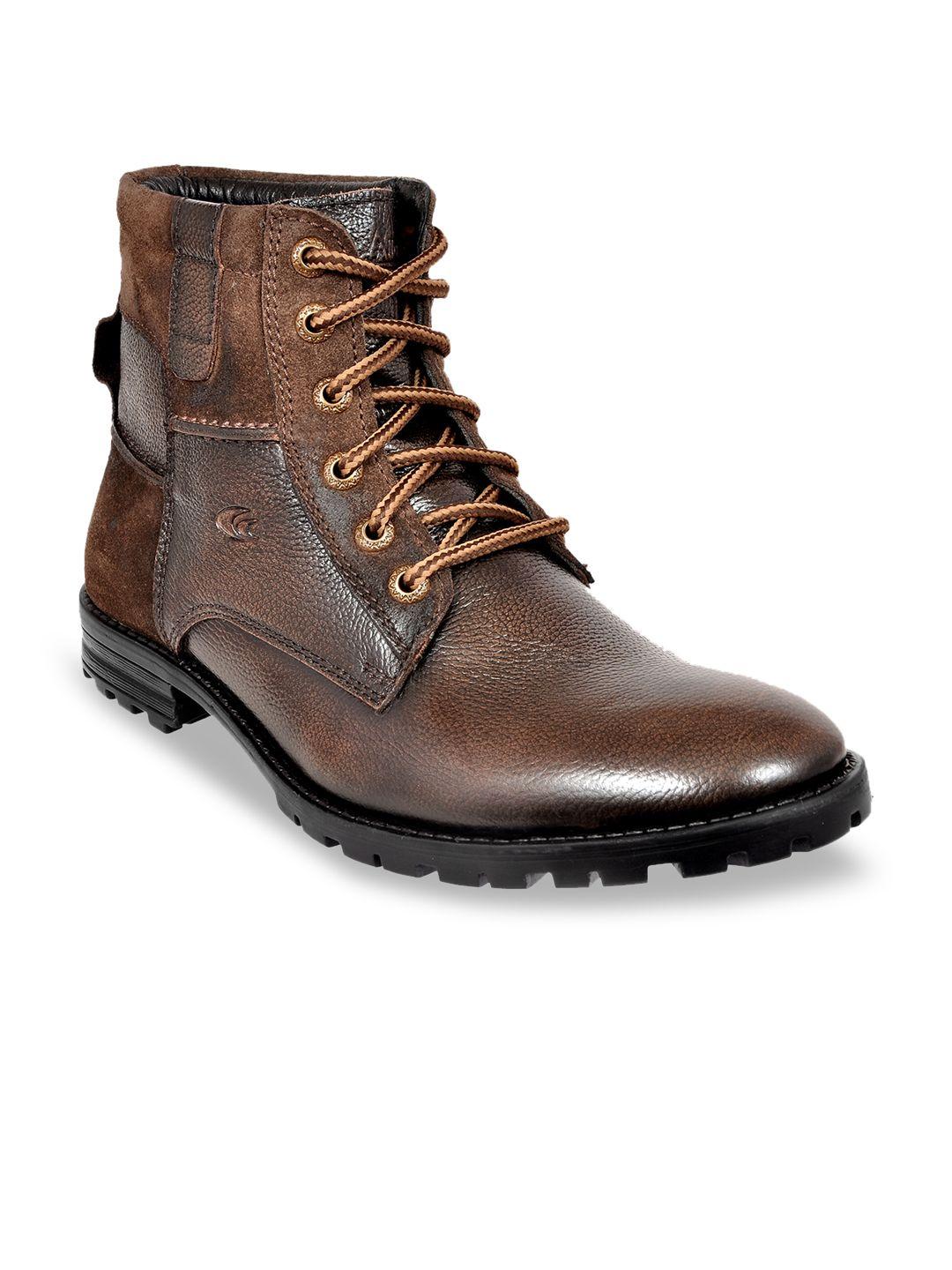 allen cooper men brown textured leather high-top flat boots