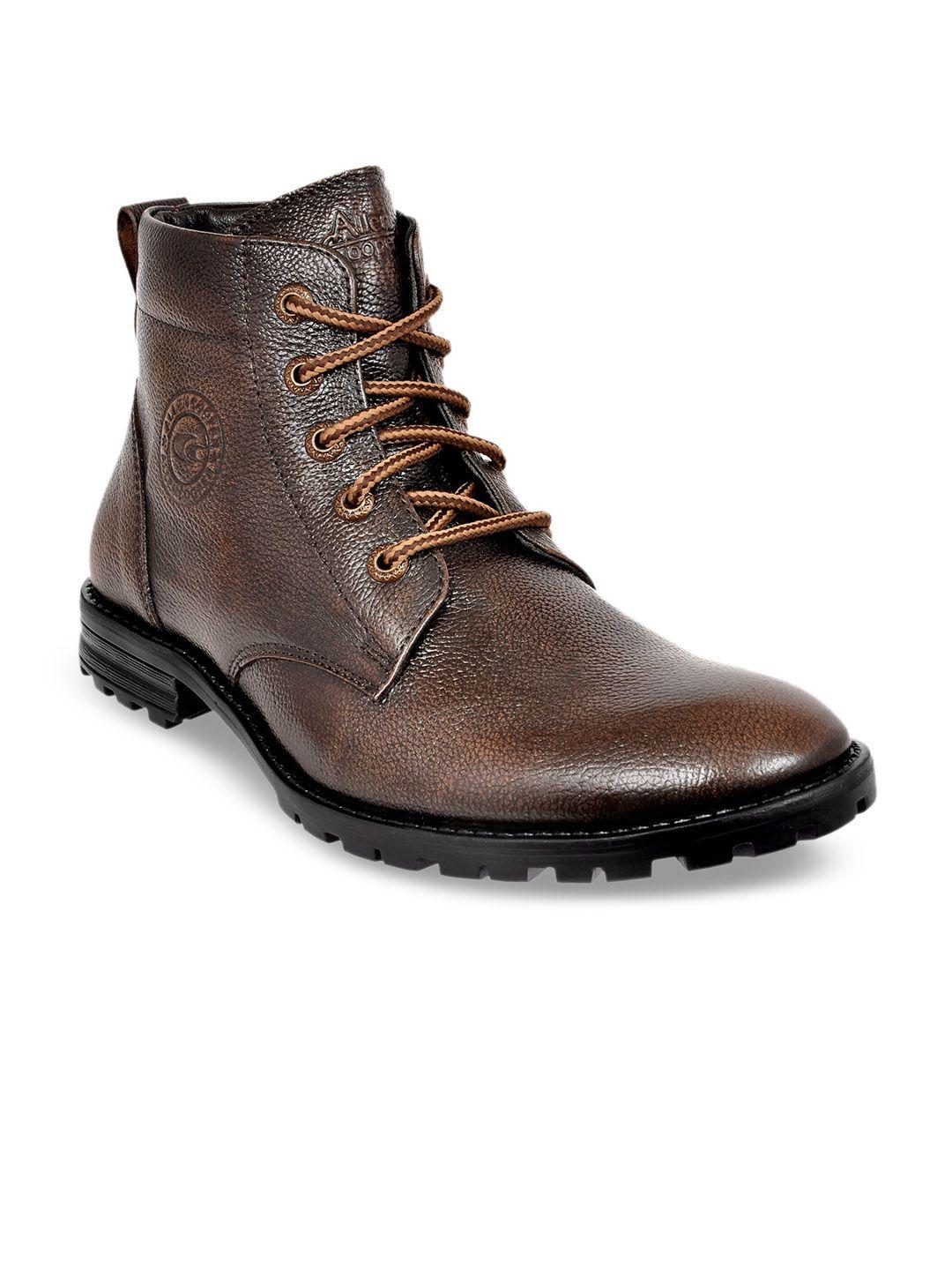 allen cooper men brown textured leather high-top flat boots