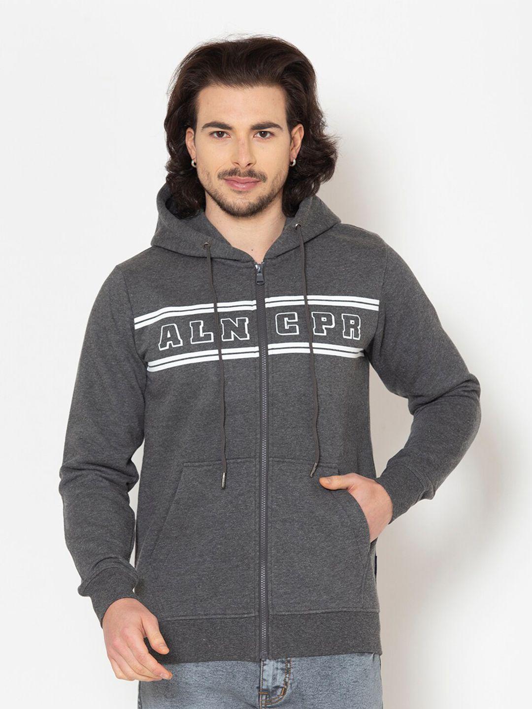 allen cooper men grey typography printed hooded sweatshirt