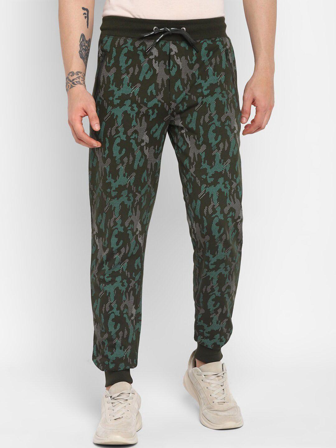 allen cooper men olive green camouflage printed antimicrobial joggers