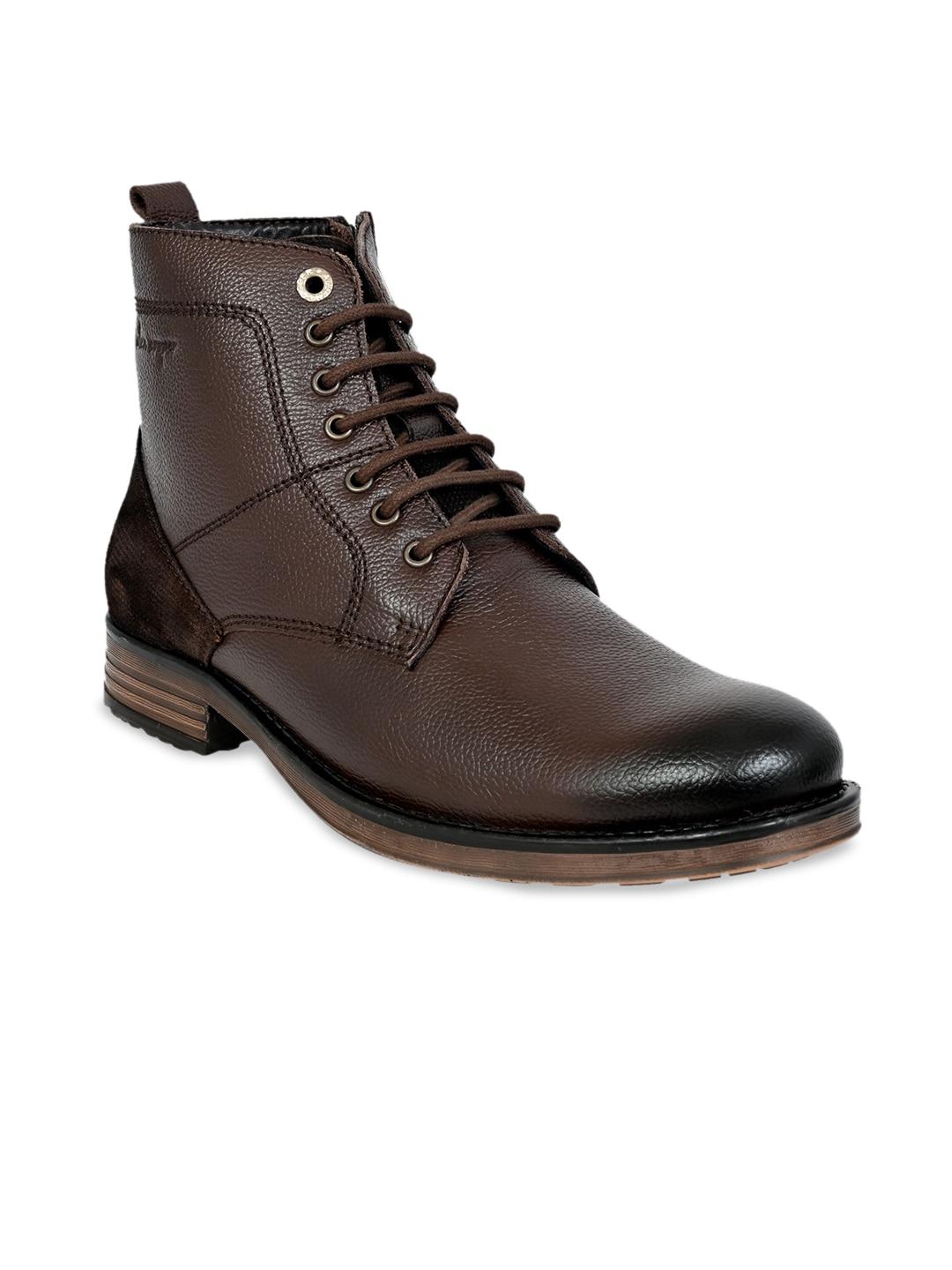 allen cooper men textured leather mid-top regular boots