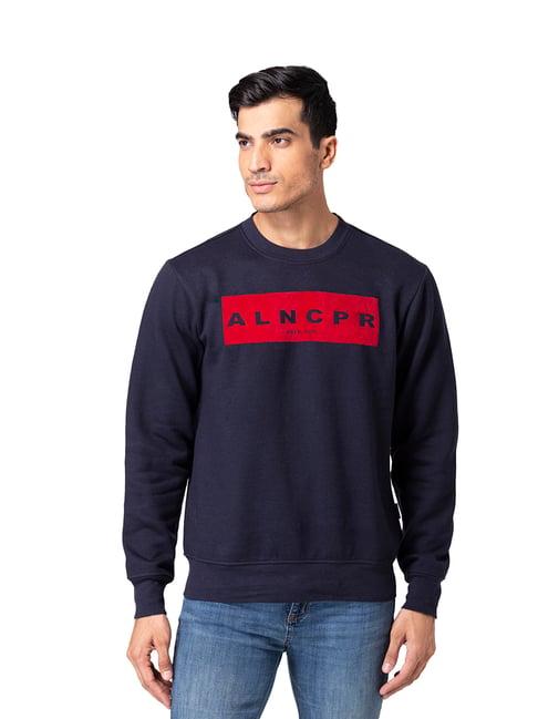 allen cooper navy regular fit graphic print sweatshirt
