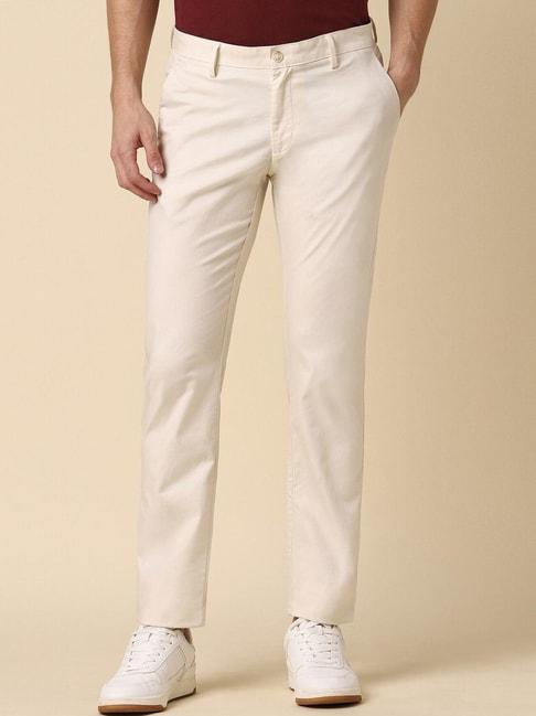 allen solly beige cotton skinny fit trousers