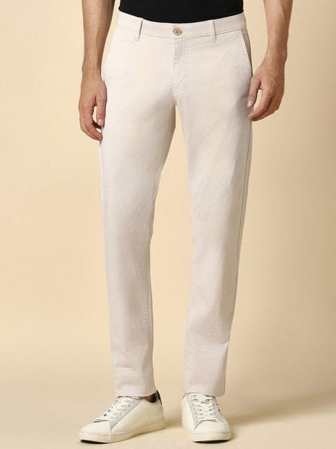 allen solly beige cotton slim fit printed trousers