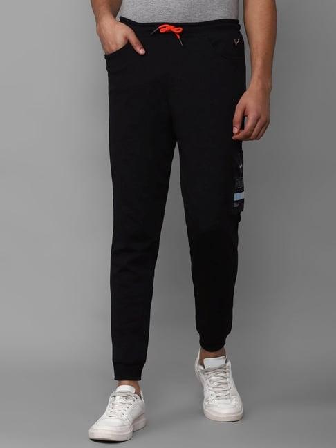 allen solly black cotton slim fit printed joggers pants