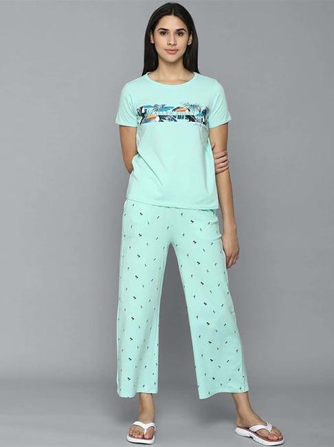 allen solly blue cotton printed t-shirt pyjama set