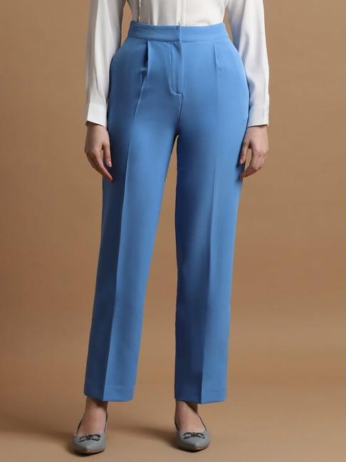 allen solly blue regular fit formal pants