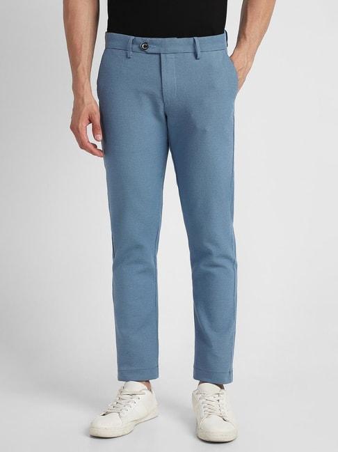 allen solly blue slim fit texture trousers