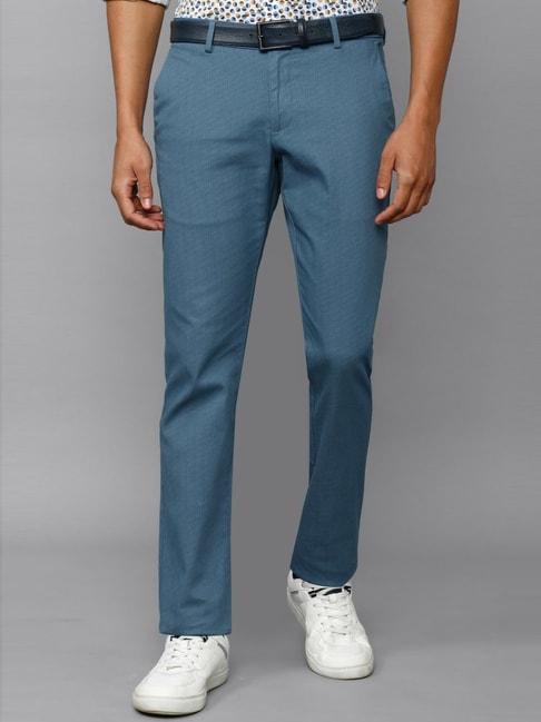 allen solly blue slim fit texture trousers