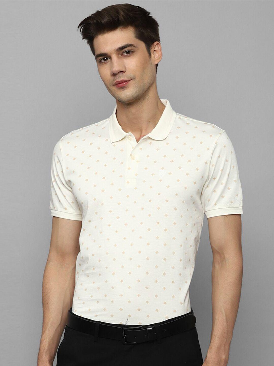 allen solly geometric printed polo collar knitted pure cotton casual t-shirt