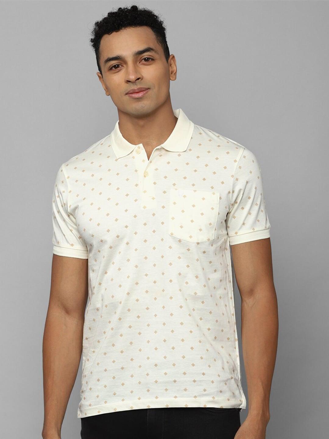 allen solly geometric printed polo collar pockets pure cotton t-shirt