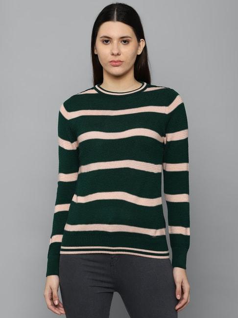 allen solly green & pink cotton stripes sweater