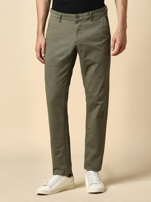 allen solly green cotton slim fit printed trousers