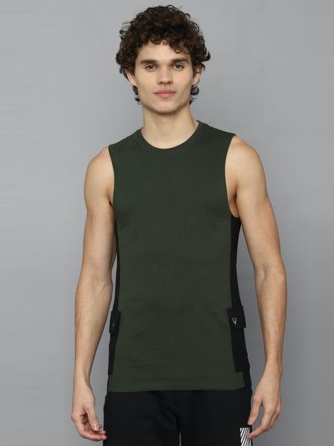allen solly green cotton snug fit colour block vest