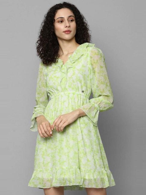 allen solly green printed a-line dress
