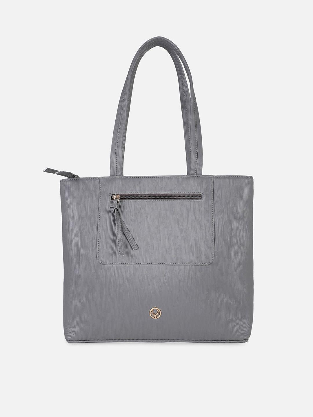 allen solly grey pu structured shoulder bag with tasselled