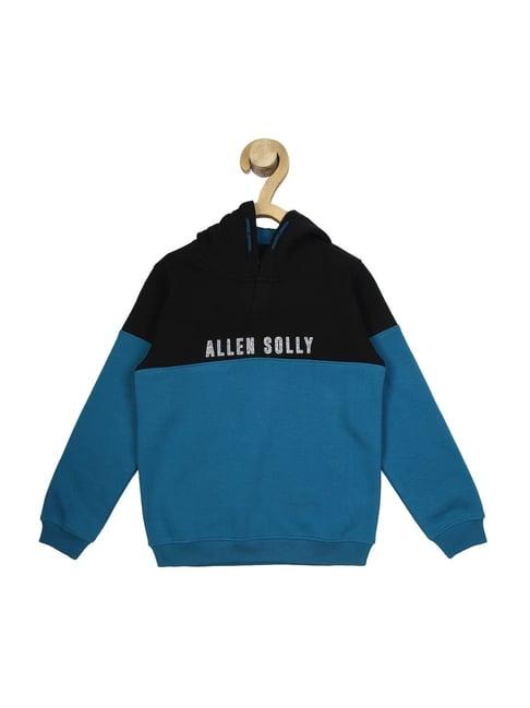 allen solly junior blue & black color block full sleeves hoodie
