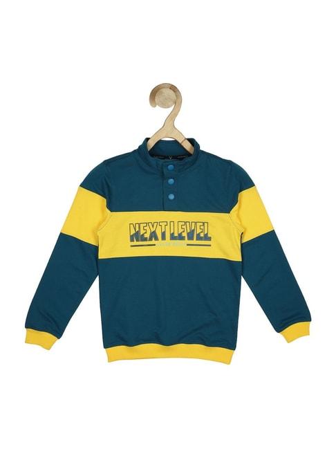 allen solly junior blue & yellow color block full sleeves sweatshirt