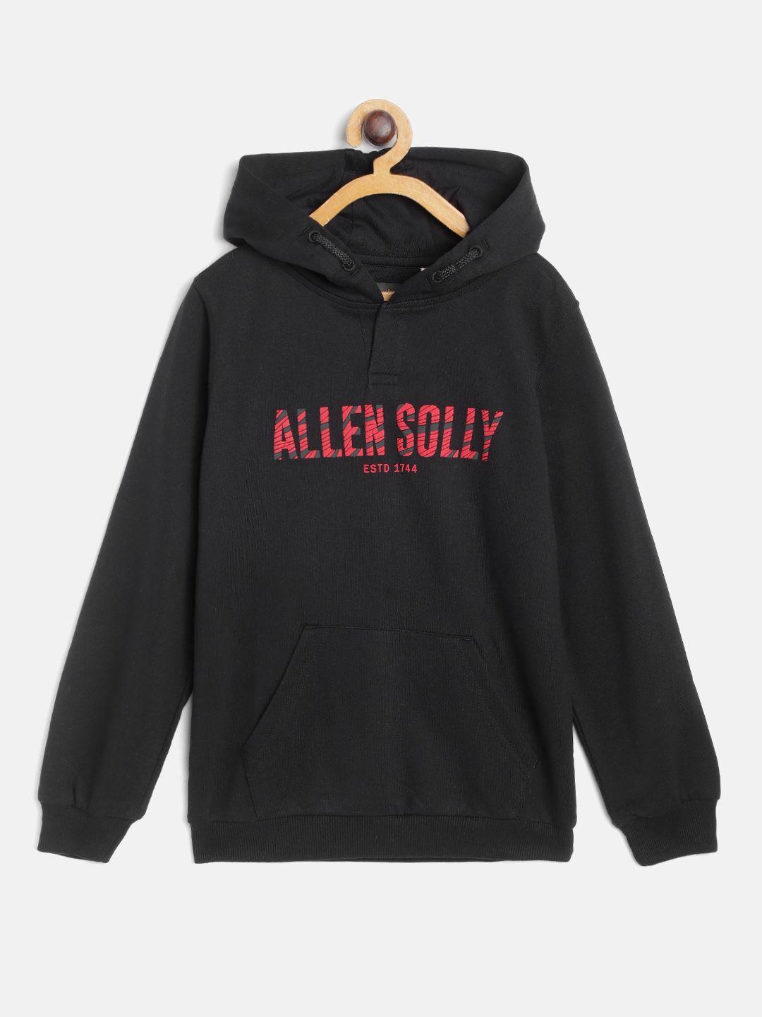 allen solly junior boys black & red brand logo print hooded sweatshirt