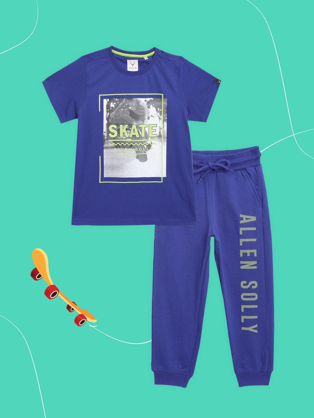 allen-solly-junior-boys-blue-&-white-pure-cotton-printed-t-shirt-with-joggers