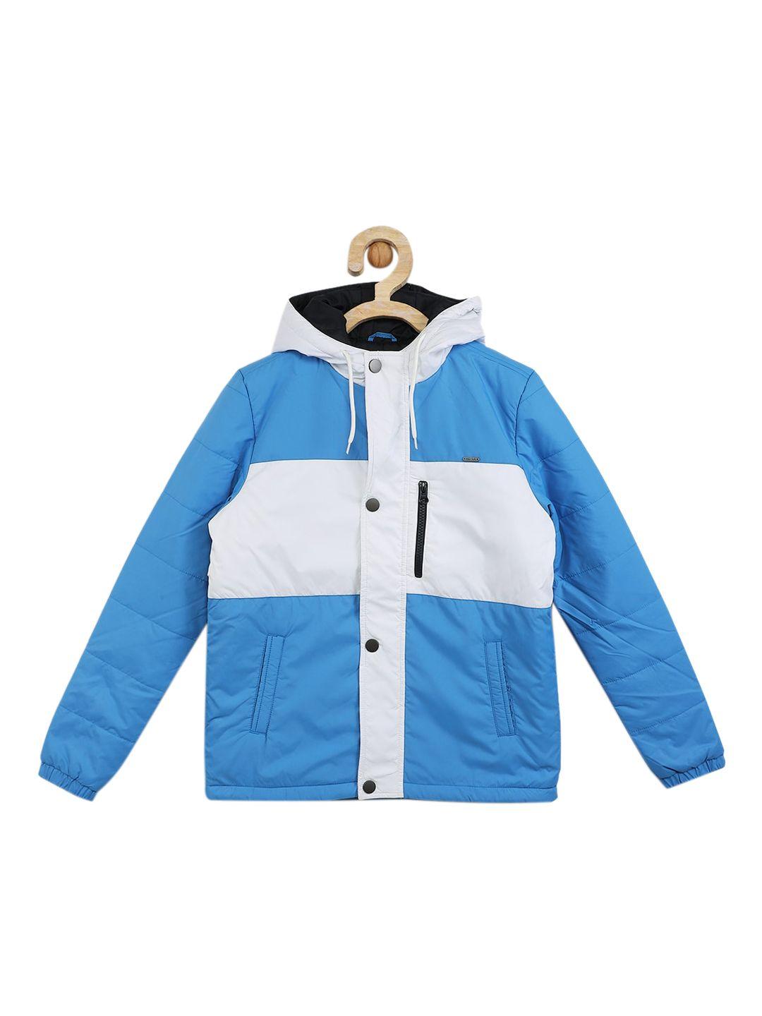 allen solly junior boys blue colourblocked hooded padded jacket