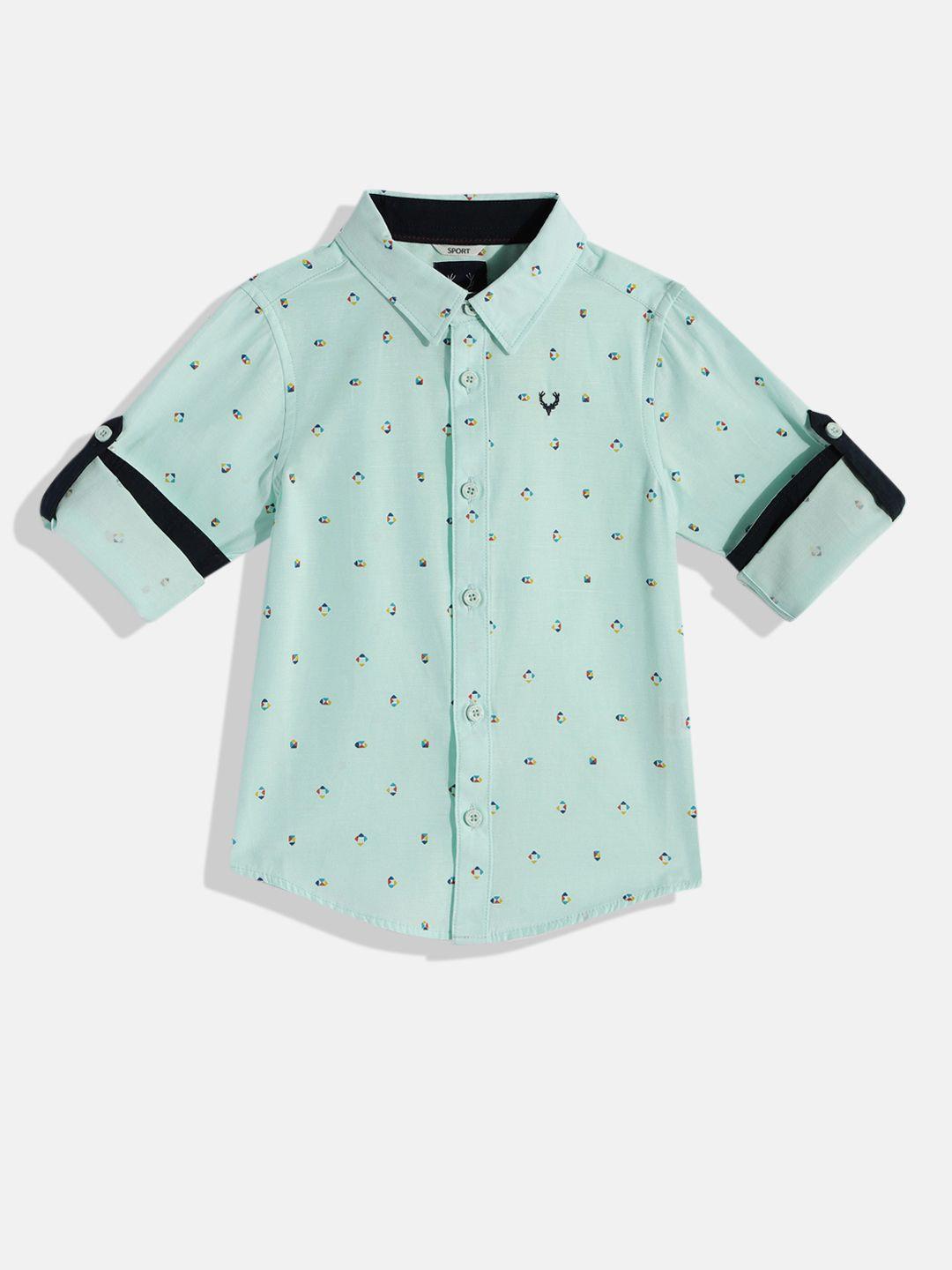 allen solly junior boys blue regular fit geometric opaque print casual shirt