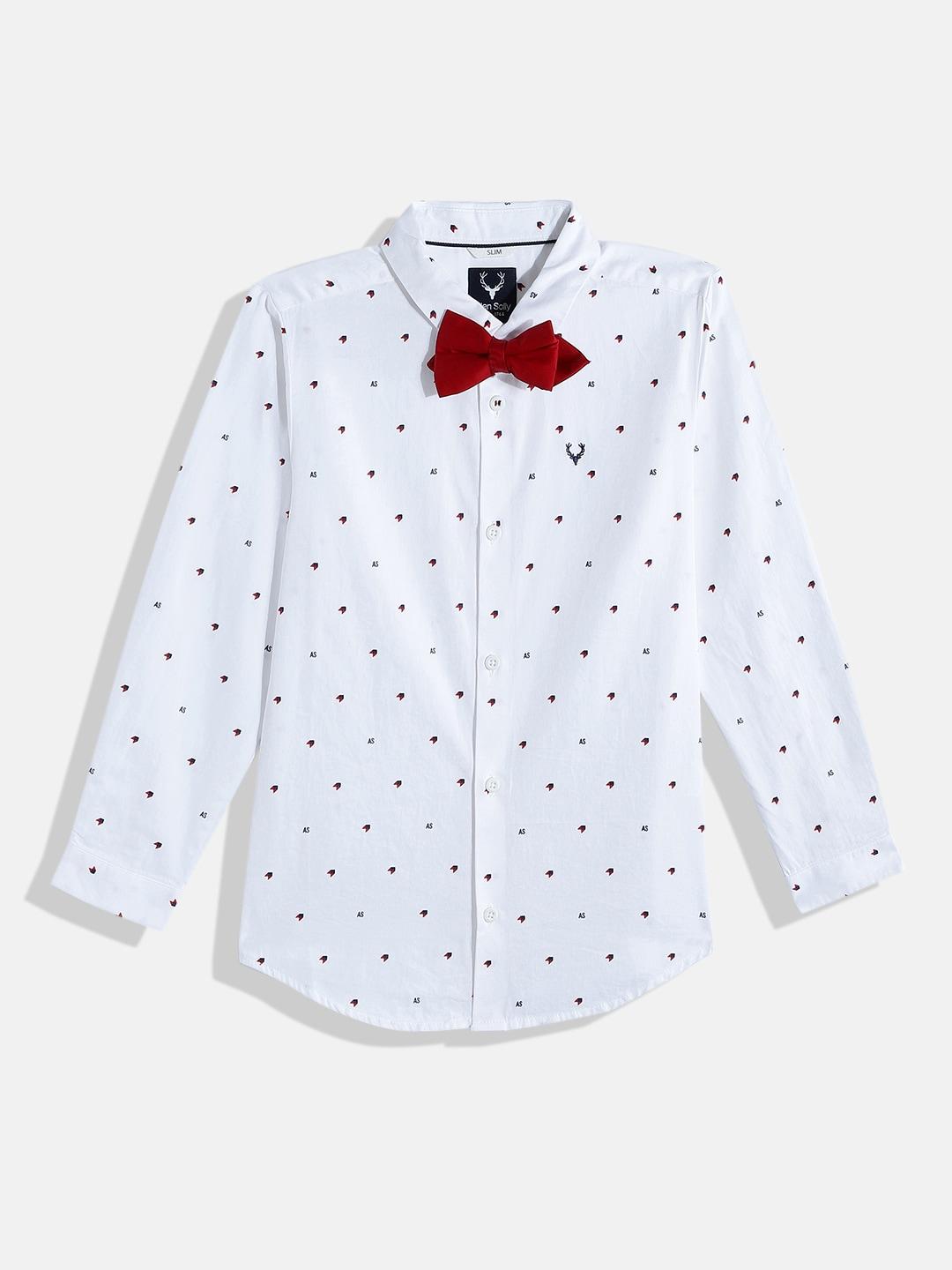 allen solly junior boys brand logo printed pure cotton casual shirt with a bow