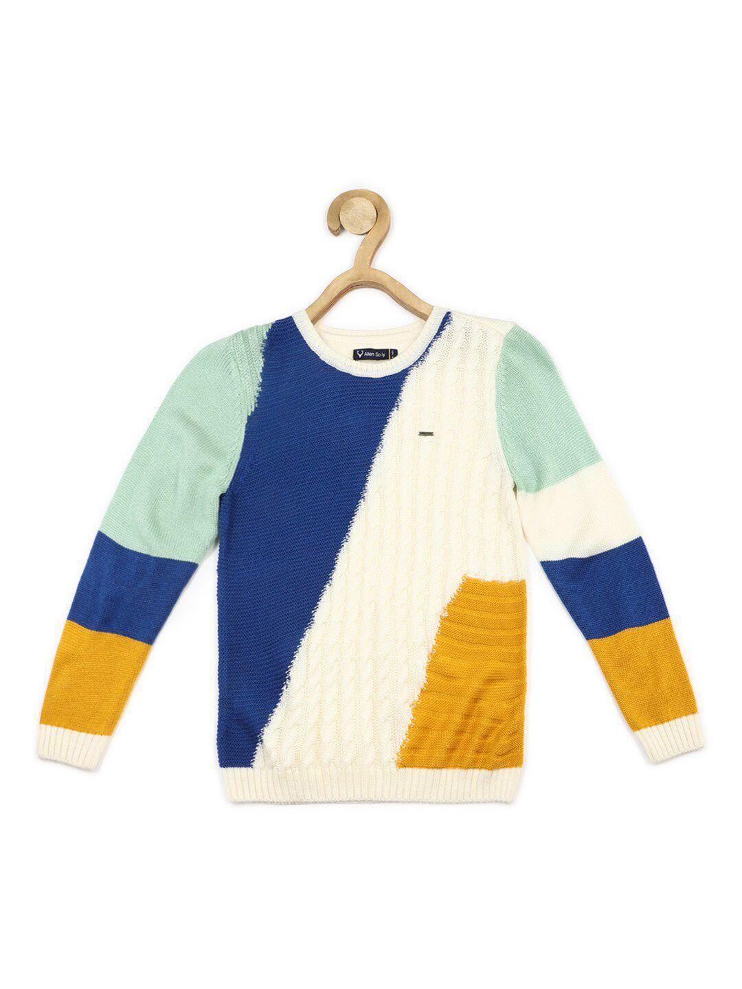 allen solly junior boys colourblocked round neck long sleeves cotton pullover sweaters