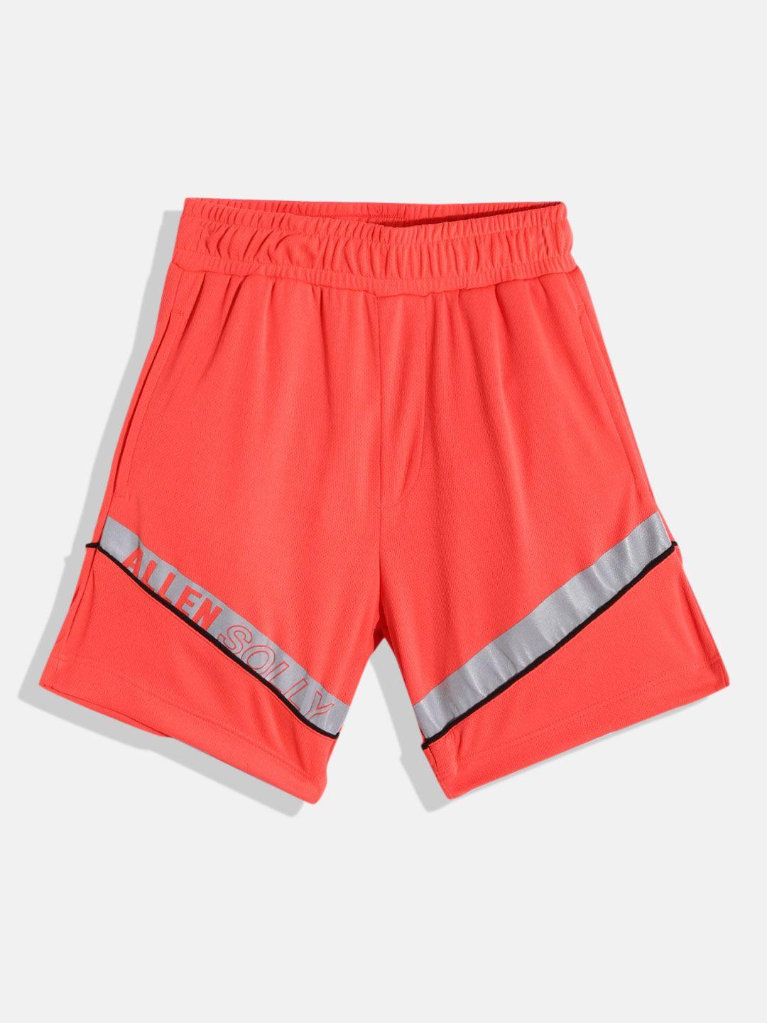 allen solly junior boys coral orange & grey striped shorts