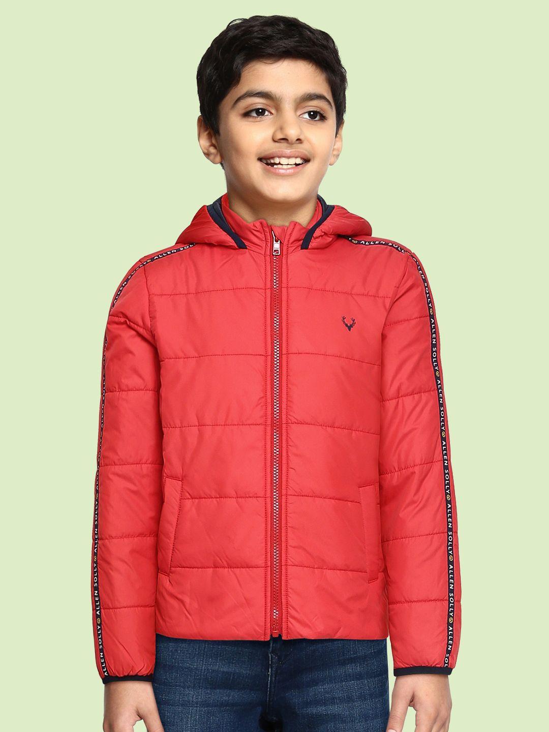 allen solly junior boys coral red hooded padded jacket
