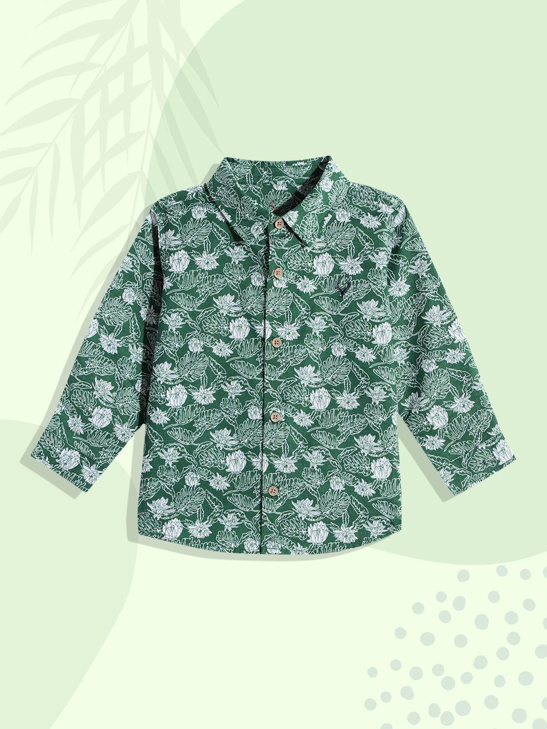 allen solly junior boys green floral printed pure cotton casual shirt