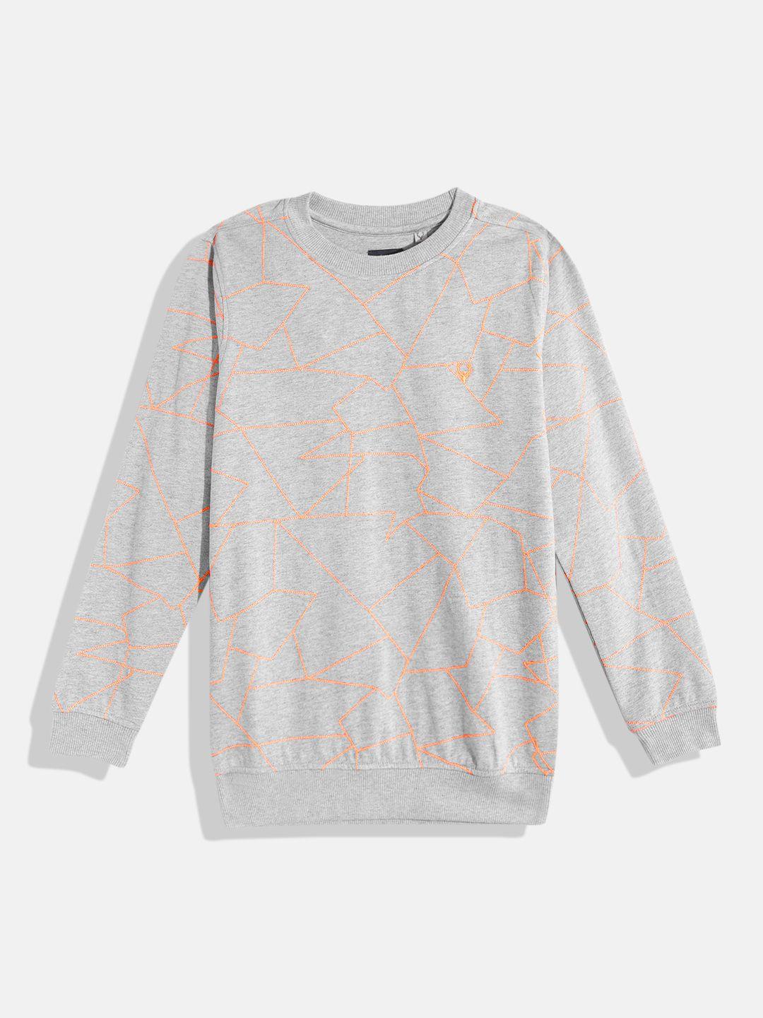 allen solly junior boys grey melange & orange embroidered pure cotton sweatshirt