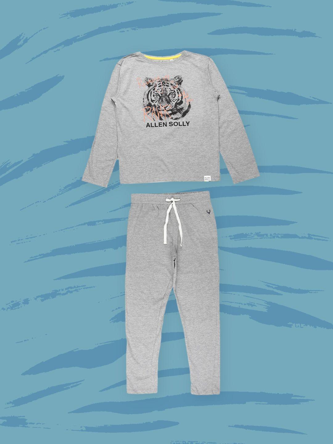 allen solly junior boys grey printed t-shirt with track pants