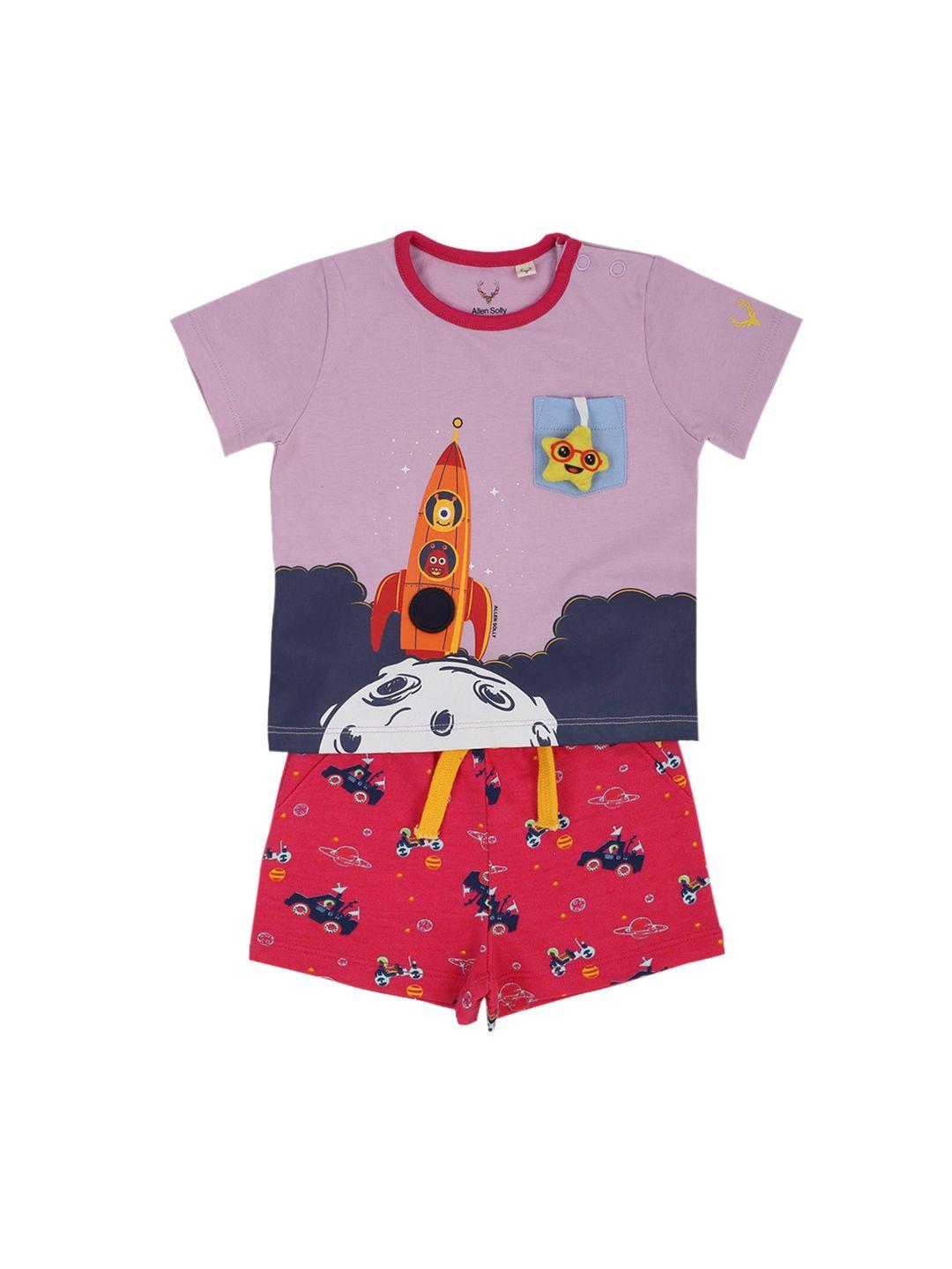 allen-solly-junior-boys-mauve-&-red-printed-cotton-t-shirt-with-two-shorts