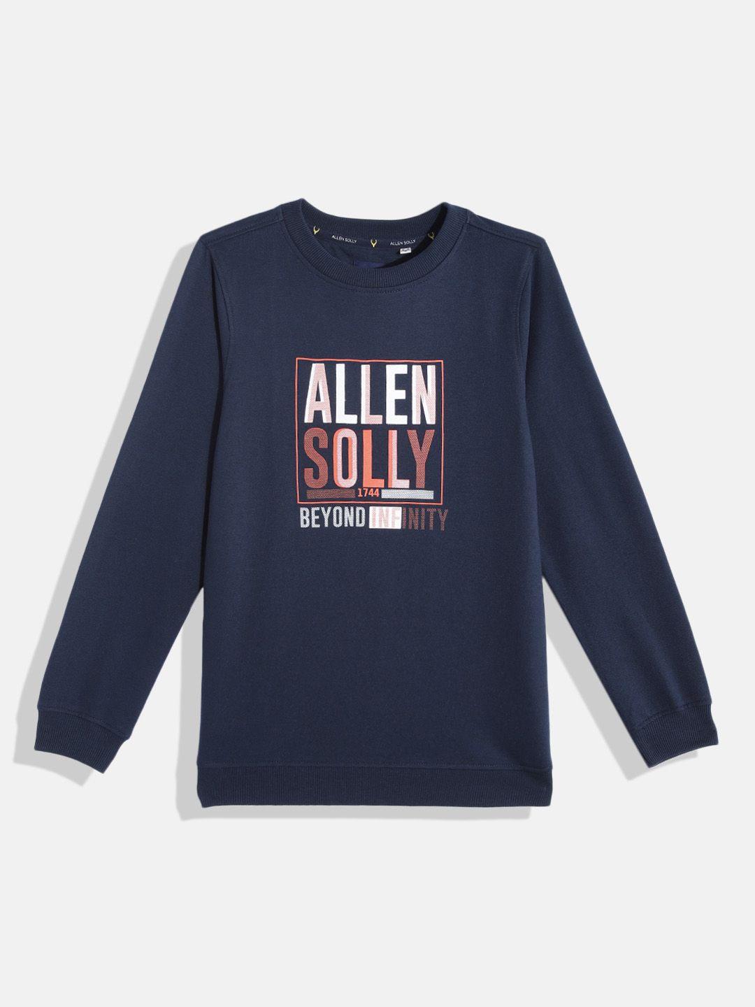allen solly junior boys navy blue & orange brand logo printed sweatshirt