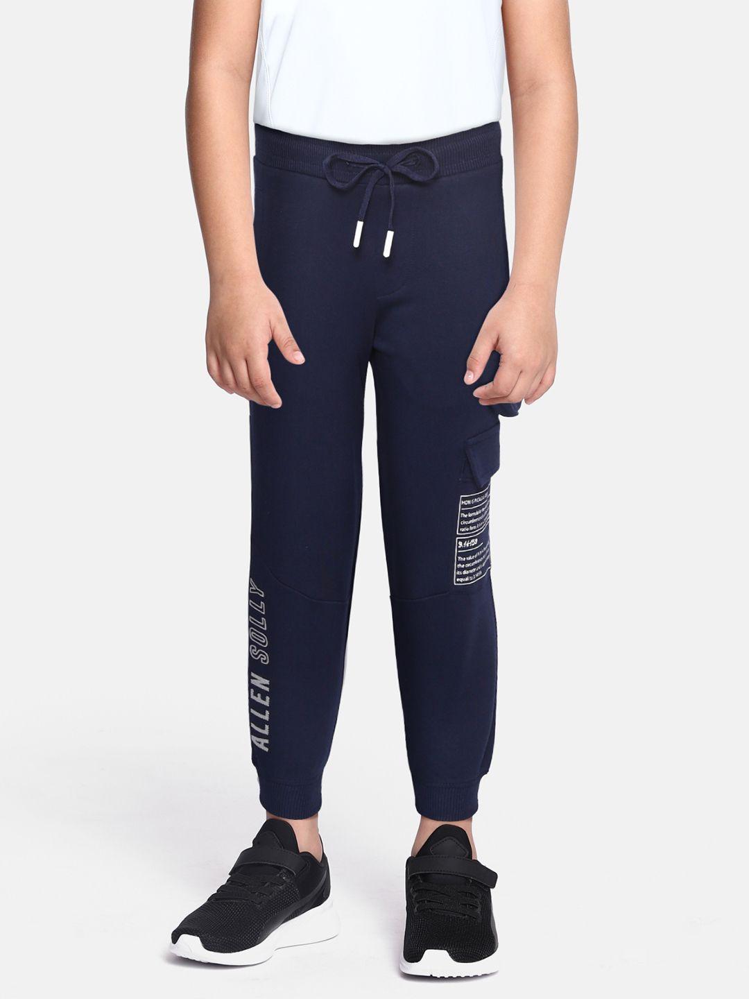 allen solly junior boys navy blue & white brand logo print pure cotton joggers